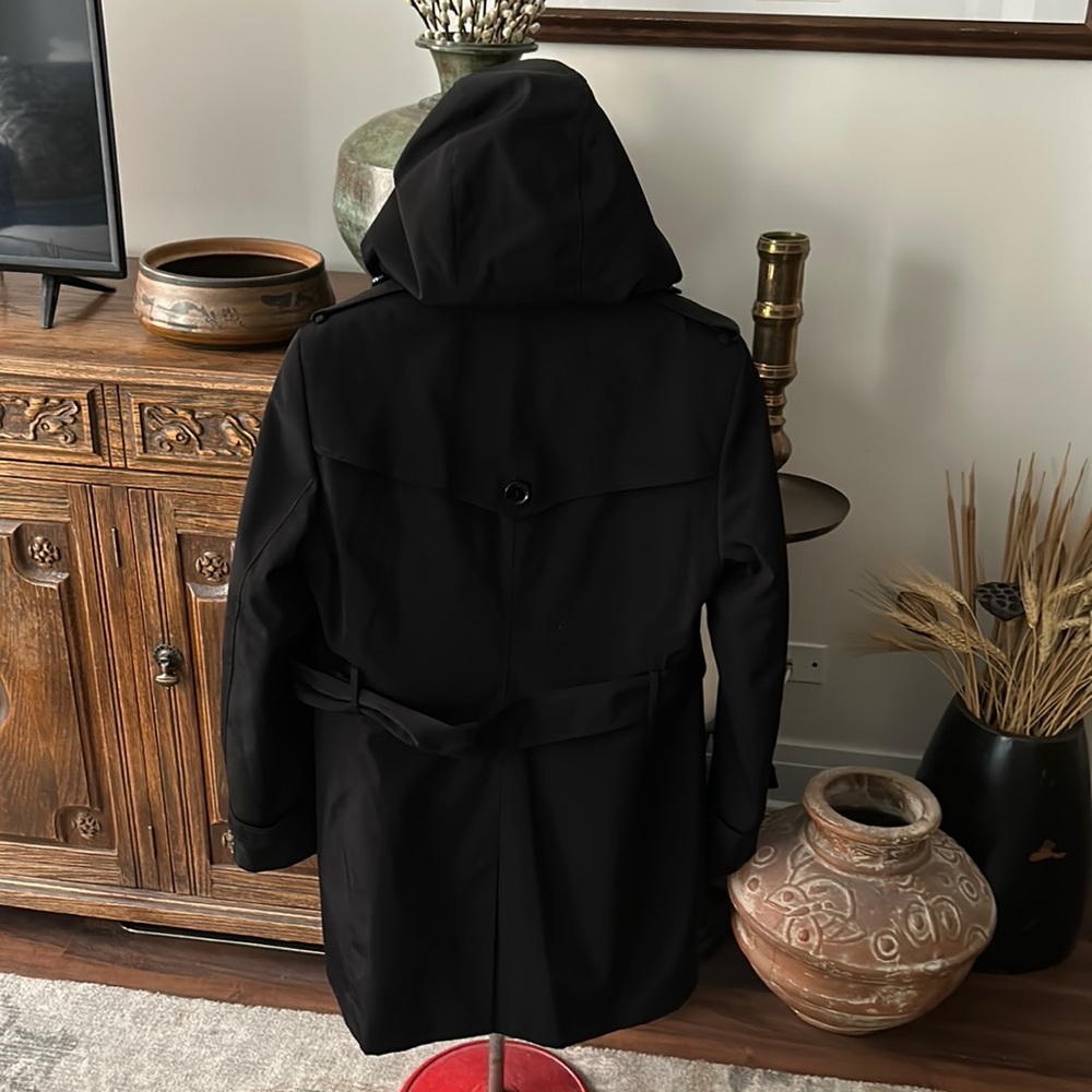 Calvin Klein Classic Black Trench Coat Removable Fleece Lining - Picture 3 of 16
